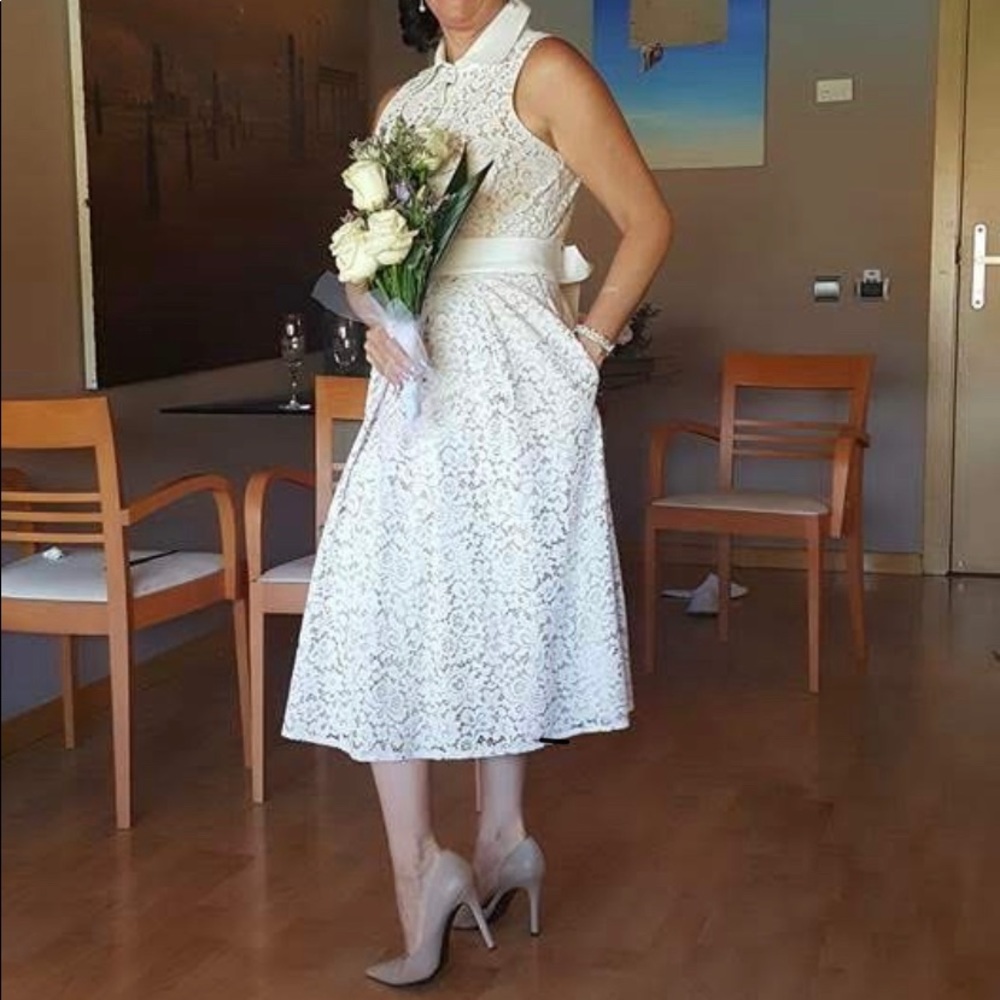 Eliza J lace overlay w/ satin dress